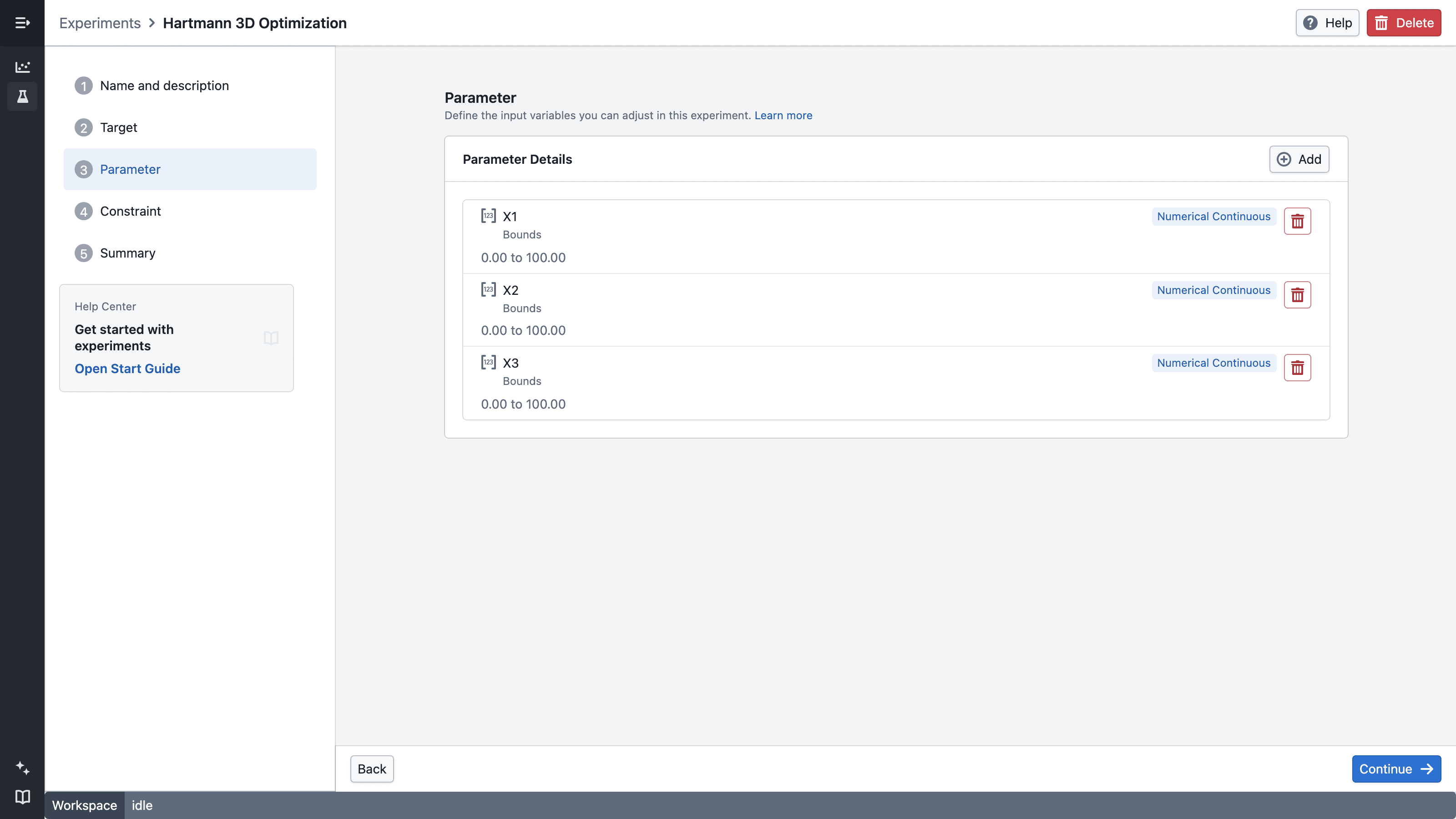 Create Parameters Screenshot
